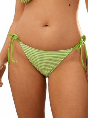 AERIE WOMEN S CRINKLE STRIPE CHEEKIEST TIE BIKINI BOTTOM HARLEQUIN GREEN